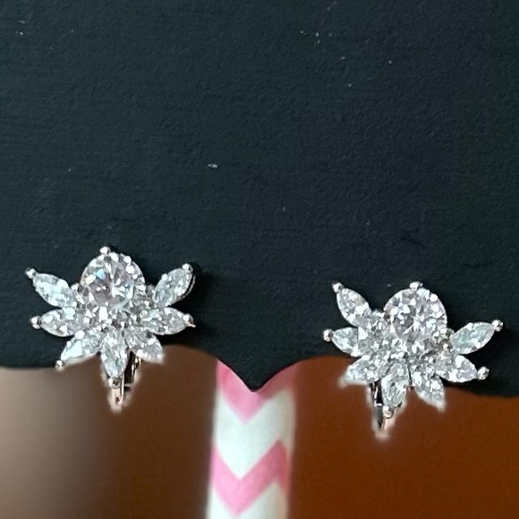 New! Silver Diamond Clip On Earrings - Picture 4 of 9